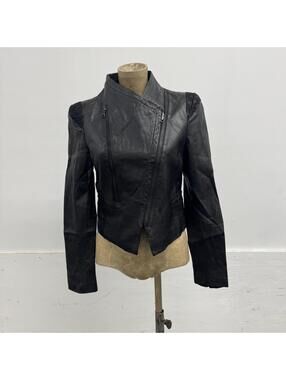 Vintage ABD Black Asymmetrical Mixed-Media Cropped Leather Jacket